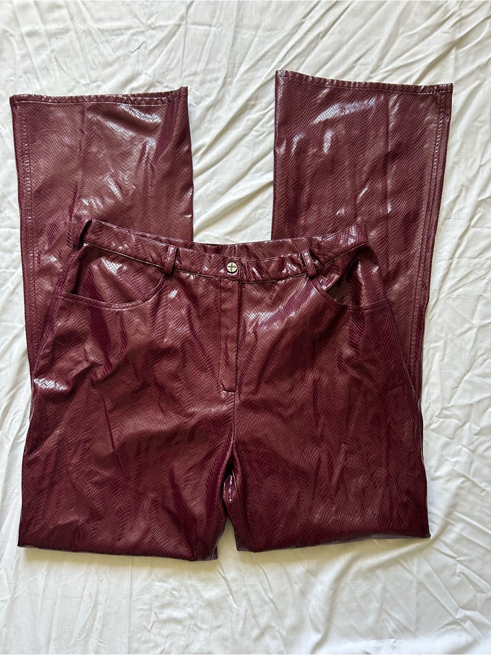 Nathalie Dary burgundy snakeskin textured Faux leather pants Made In France 16